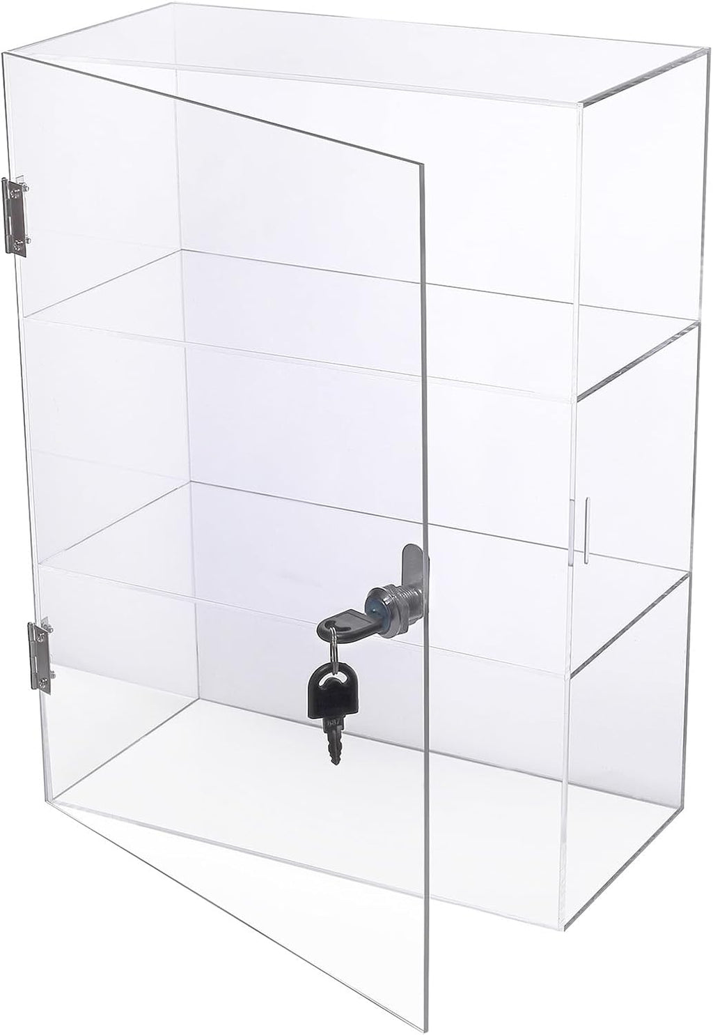 DuvinDD Acrylic Display Case with Lock, Collectibles Showcase Clear | Countertop Locking Display Cabinet with Shelves and Door, Acrylic Storage Safe Organizer for Home Office, 11.8x5.9x15.7inch