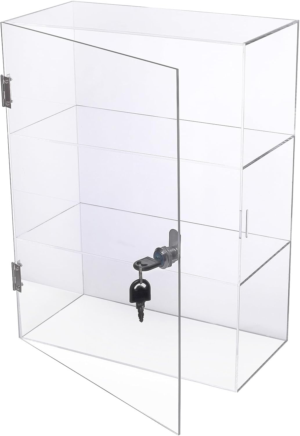 DuvinDD Acrylic Display Case with Lock, Collectibles Showcase Clear | Countertop Locking Display Cabinet with Shelves and Door, Acrylic Storage Safe Organizer for Home Office, 11.8x5.9x15.7inch