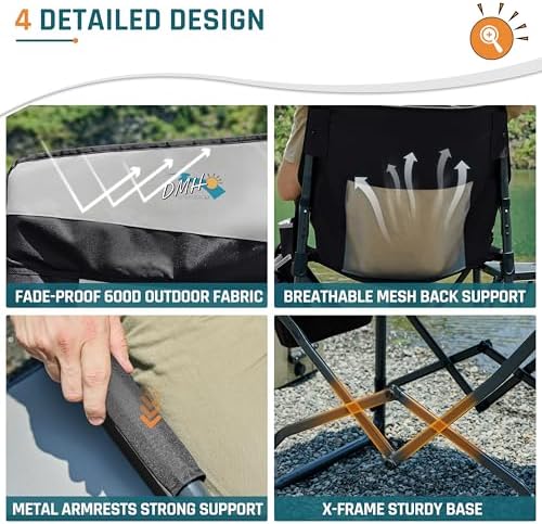 DMH OUTDOORS Camping Directors Chair with Side Table & Breeze Mesh Backrest