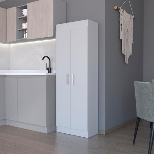 23.6" D*11.9" W*66.8" H Freestanding Kitchen Pantry with 4 Shelves, Double Door, Rectangular Storage Cabinet, Modern Minimalist, for Living Room, Dining Room, White