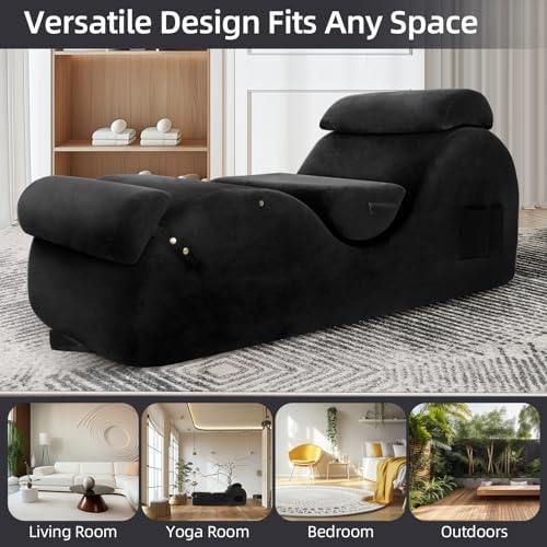 Chaise Lounge Chair for Yoga, Chaise Lounge with Headrest, Waist Pad, Foot Pa...