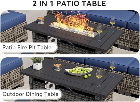 Aoxun 10-Piece Sectional Sofa with 44" Fire Pit, 4" Thicken Cushion...