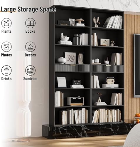 INNOD 7-Tier Bookshelf with Storage, 72" Tall Bookcase with Drawer, Disp...