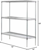 Omega 14" Deep x 72" Wide x 63" High 3 Tier Chrome Starter Shelving Unit