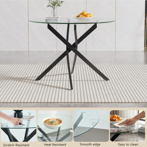 HomVent 47'' 7 Piece Round Glass Dining Table Set for 6 | Tempered Gl...
