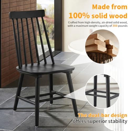 Black Wood Dining Chairs Set of 4, Windsor Farmhouse