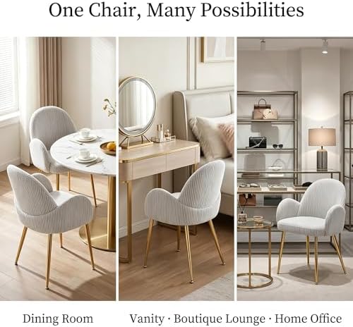 Modern Upholstered Dining Chair Set of 6, Corduroy Accent Chairs with Gold Me...