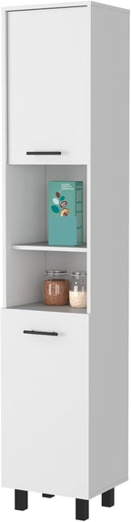 2-Door Pantry Cabinet, with Two 2-Cabinet Spaces and Two Open Shelves,for Kitchen