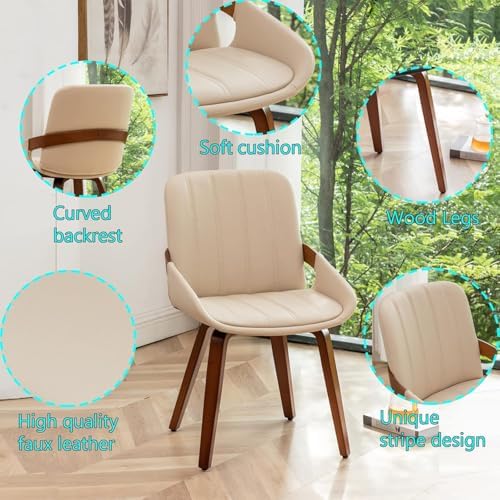 Mid Century Modern Faux Leather Upholstered Dining Chairs,Armless Accent Chai...