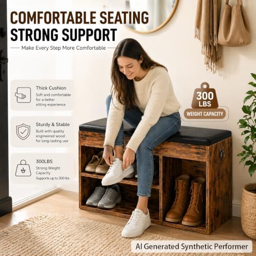 HOOBRO Shoe Storage Bench with Cushion, 32.3'' Entryway Bench with Li...