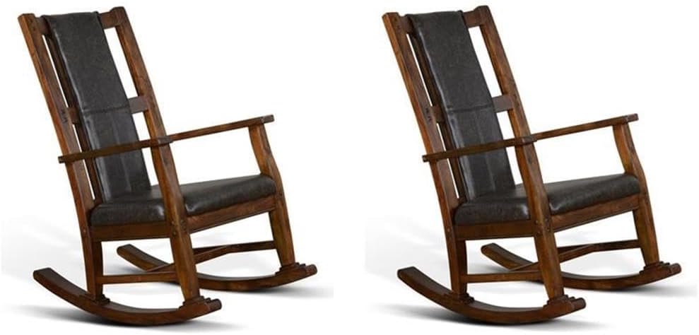 Pemberly Row Set of 2 Farmhouse Mahogany Wood Rocking Chair in Dark Brown