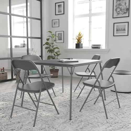 Flash Furniture Madison 5-Piece Folding Card Table and Chair Set, Gray