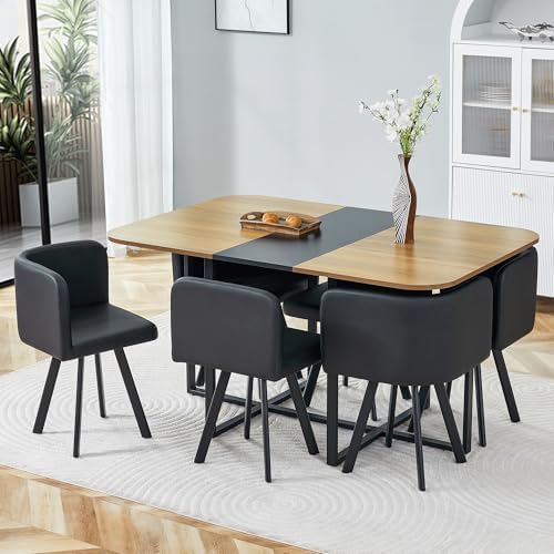 7-Piece Dining Table Set for 6,Modern Dining Room Table Set for 6 with Cushio...