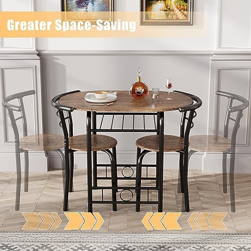 JUMMICO 3-Piece Wooden Round Table & Chair Set (Brown/Black)