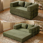 59" Convertible Floor Sofa Bed, Boneless Couches for Living Room, Green | Corduroy Loveseat Sleeper Floor Sofa, Modular Sectional Sofa, Futon Boneless Couch, Pull Out Couch, No Assembly Required