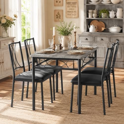 CABIHOME Dining Table Set - 5 Piece Rectangle Kitchen Table with 4 Upholstere...