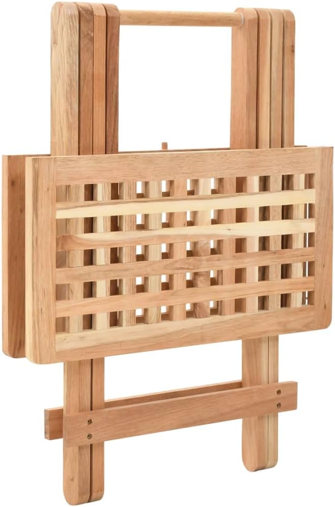 Solid Walnut Wood Foldable Side Table with Elegant Lattice Design, Compact Co...