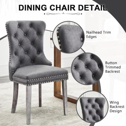 Leather Dining Chairs, Upholstered Dining Room Chairs, Grey, Set of 6 | Dinin...