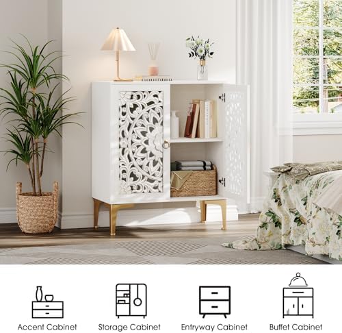 JOINICE 31.5" Accent Cabinet with Doors & Storage for Living Room,White