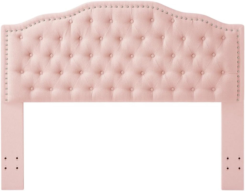 24KF Upholstered Button Tufted Queen Headboard with Nailhead Trim, Elegant Bo...