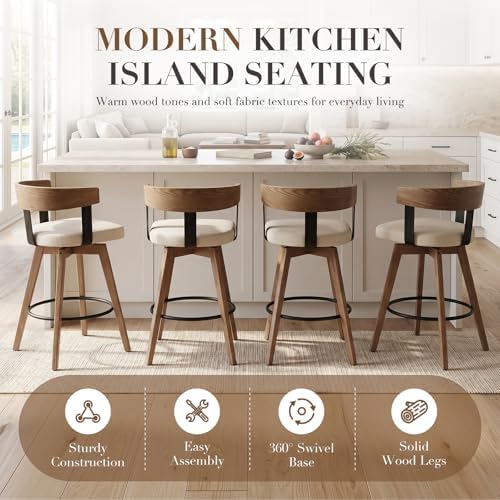 Ya-Home Mid-Century Bar Stools Set of 3, 26 Inch Swivel Counter Height Stools...