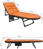 Portable Sun Lounger Folding Camping Bed Cot Reclining Lounge Chair 6-Position Adjustable Backrest(Orange)