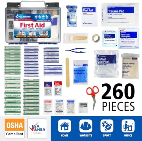 First Aid Only 260-Piece Family First Aid Kit for Home, Car and Travel