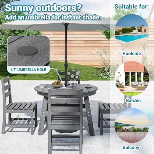 Patio Dining Set, 5-Piece HDPE Outdoor Dining Set for 4, Grey