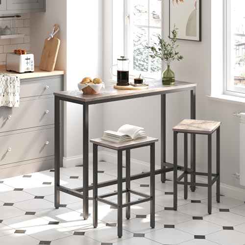 HOOBRO Bar Table and Chairs Set, 47.2” Rectangular Pub Table with 2 Stools fo...