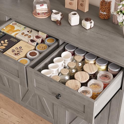HOSTACK 71" Kitchen Pantry with 12.5 Gallon Double Trash Can Cabinet, Gr...