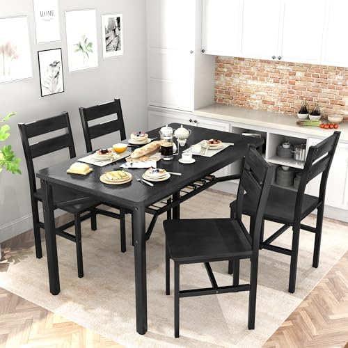 Hooseng Dining Table Set for 4, Wood Kitchen Table Chairs Set with Storage, F...