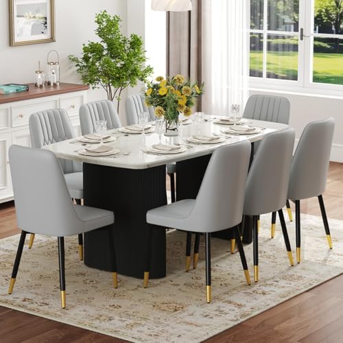 Ebullient White Dining Table Set for 8, 67'' Marble Oval Dining Table...