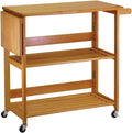 Foldable Kitchen Cart, Brown Solid Wood, Open Utility Cart, Serving Trolley on Wheels, Compact Storage, Adjustable Shelf