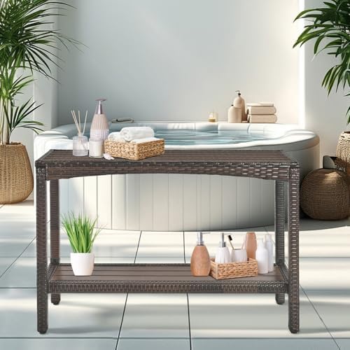 Outdoor Console Table Patio Buffet Bar Storage Organizer 45" Long Wicker...