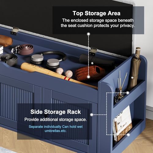 42.6" Storage Bench - Shoe Storage Bench with Side Storage Shelves and 3...