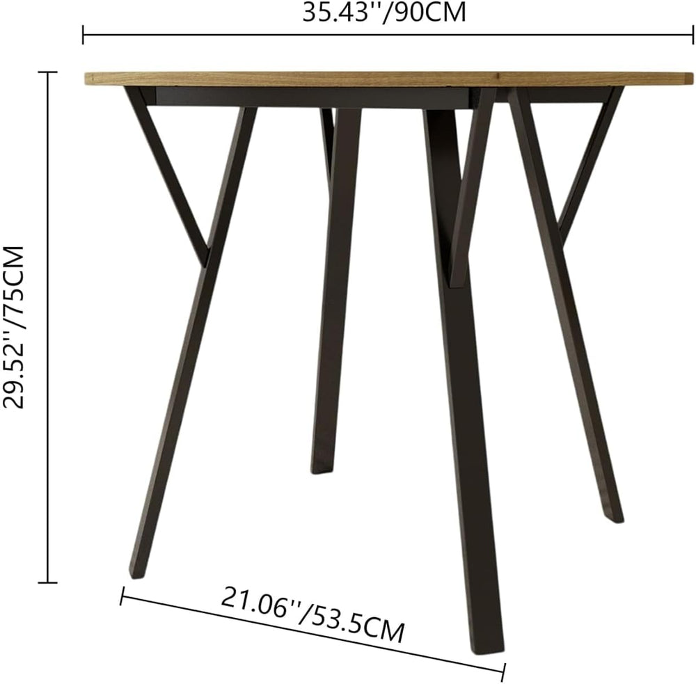 Round Dining Table with Metal Black Legs,35.43 Inch Circle Brown Kitchen Tabl...