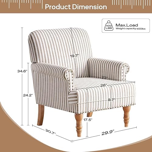 HUIMO Linen Fabric Accent Chair, Mid-Century Modern Armchair with Solid Wood ...