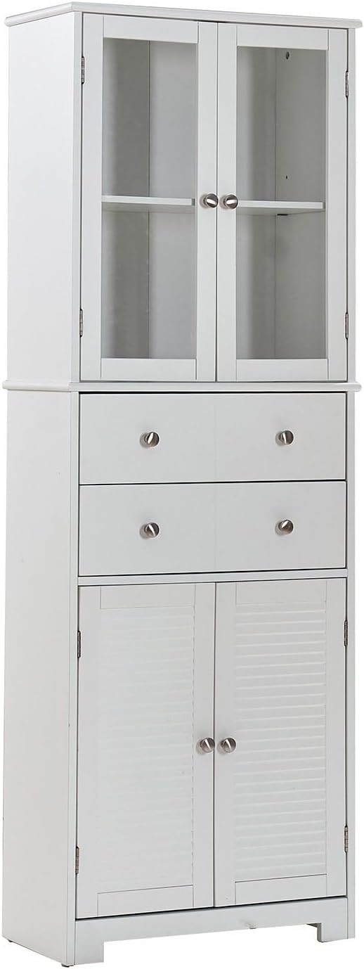 67" Tall Kitchen Pantry Cabinet with Glass Doors, Drawers & Adjustab...