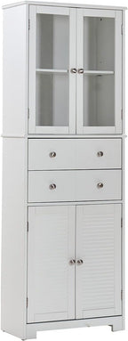 67" Tall Kitchen Pantry Cabinet with Glass Doors, Drawers & Adjustable Shelves, Storage Cabinet for Kitchen, Bathroom, Dining Room