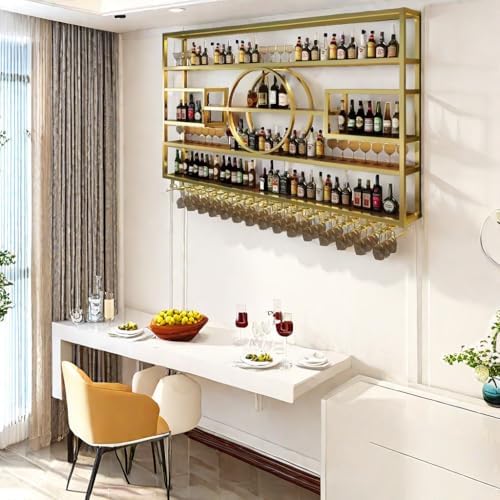 47in Modern Wine Rack Wall Mounted, Metal Wall Bar Shelves for Liquor Bottles...