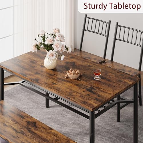Garvee Dining Table Set for 4 with Bench and Chairs, 4-Piece Kitchen Table Se...