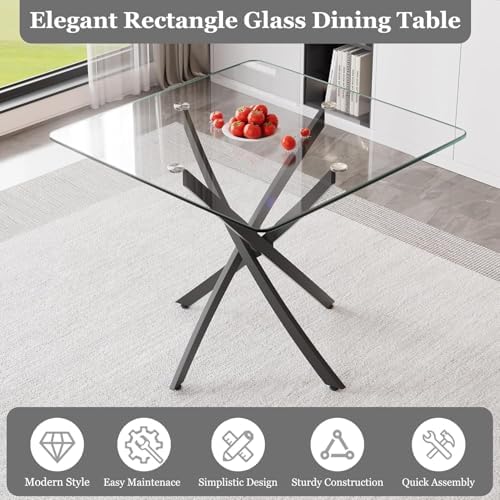 5 Piece Clear Glass Top Dining Set, 36'' Modern Minimalist Square Din...