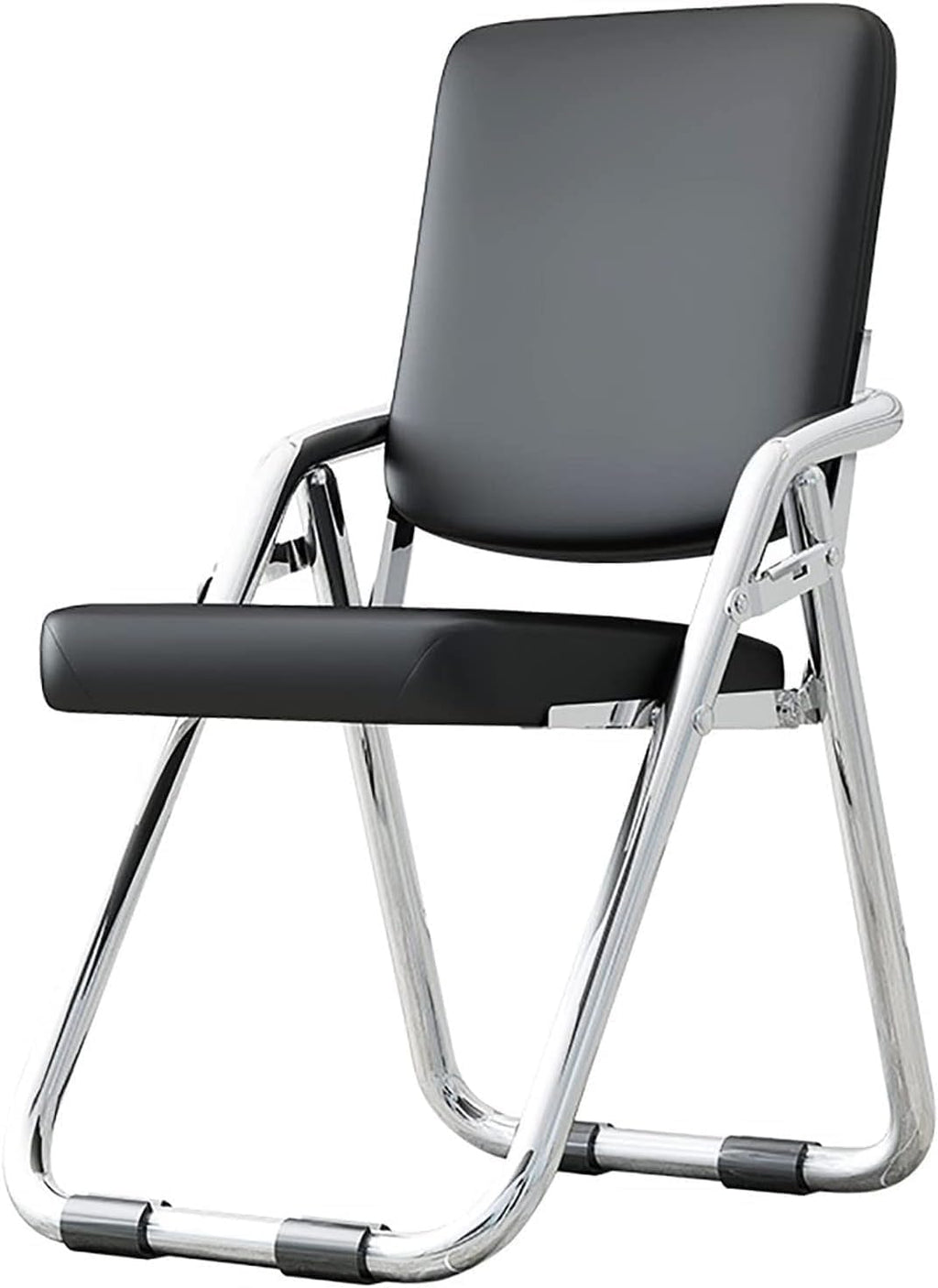 Portable Metal Foldable Chair with Padded Pu Leather Seat and Backrest Comfy Dining and Folding Stoo