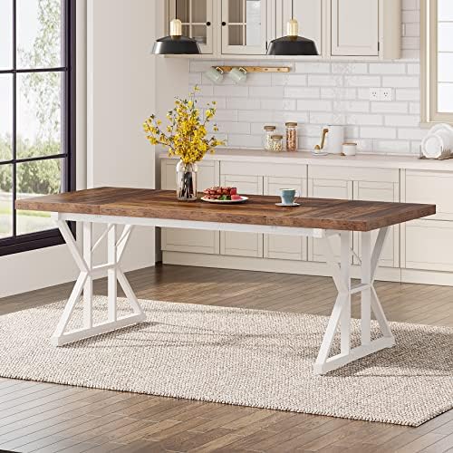 Tribesigns Farmhouse Dining Table for 6 People, 70.8-Inch Rectangular Wood Di...