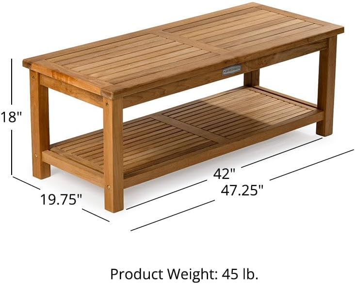Ash & Ember Sierra 47" Grade A Teak Outdoor Coffee Table with Shelf