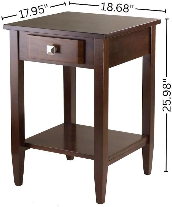 Furnifact End Table with Drawer, Tapered Legs, Lower Shelf, Solid Wood Frame,...