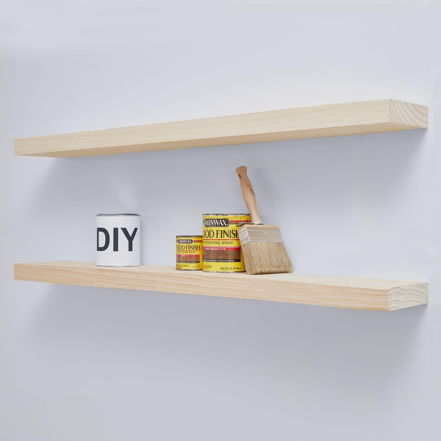 Homeforia 42 inch Wood Floating Shelf, High End Solid Natural Wood 42inch Large Floating Shelves for Wall Mounted, Unfinished Wooden Floating Shelves, Heavy Duty Bracket, 42 X 6.5 X 1.75 in, Set of 2