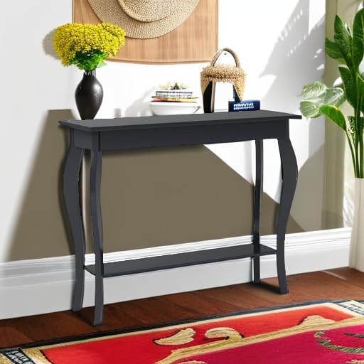 ChooChoo 39" Narrow Entryway Table with Storage Shelf, Espresso | Consol...