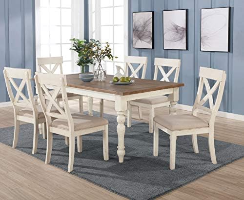 Roundhill Furniture Prato 7-Piece Dining Table Set with Cross Back Chairs, An...