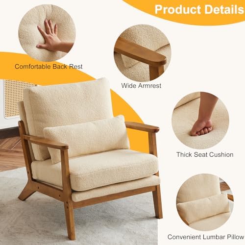 Karl home Mid-Century Lounge Accent Chair, Khaki | Wide Curved Armrest, Teddy...